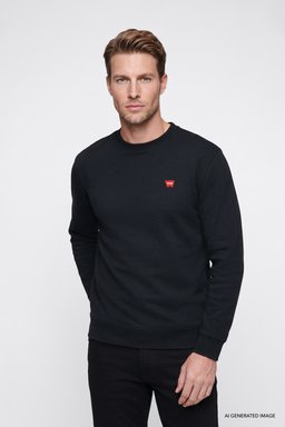 Pamuklu Regular Fit Normal Kesim Bisiklet Yaka Logo Detaylı Sweatshirt - Black-W2520255001