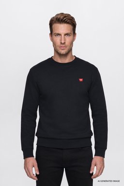 Pamuklu Regular Fit Normal Kesim Bisiklet Yaka Logo Detaylı Sweatshirt - Black-W2520255001 (görsel 2)