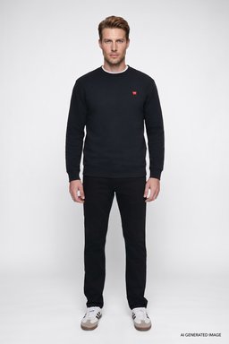 Pamuklu Regular Fit Normal Kesim Bisiklet Yaka Logo Detaylı Sweatshirt - Black-W2520255001 (görsel 3)