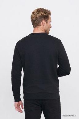 Pamuklu Regular Fit Normal Kesim Bisiklet Yaka Logo Detaylı Sweatshirt - Black-W2520255001 (görsel 5)