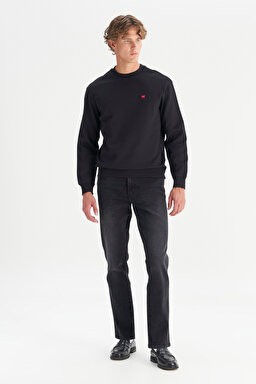 Pamuklu Regular Fit Normal Kesim Bisiklet Yaka Logo Detaylı Sweatshirt - Black-W2520255001 (görsel 2)