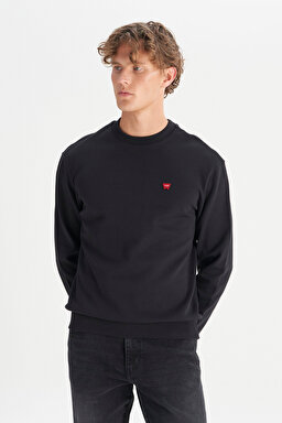 Pamuklu Regular Fit Normal Kesim Bisiklet Yaka Logo Detaylı Sweatshirt - Black-W2520255001 (görsel 3)