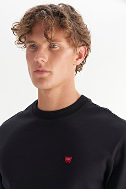 Pamuklu Regular Fit Normal Kesim Bisiklet Yaka Logo Detaylı Sweatshirt - Black-W2520255001 (görsel 4)