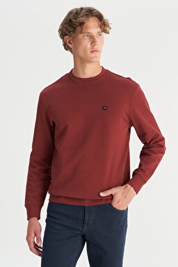Pamuklu Regular Fit Normal Kesim Bisiklet Yaka Logo Detaylı Sweatshirt - Fired Brick-W2520255169