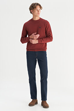 Pamuklu Regular Fit Normal Kesim Bisiklet Yaka Logo Detaylı Sweatshirt - Fired Brick-W2520255169 (görsel 2)