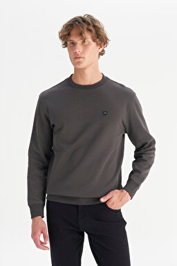 Pamuklu Regular Fit Normal Kesim Bisiklet Yaka Logo Detaylı Sweatshirt - FadedBlack-W252025533W