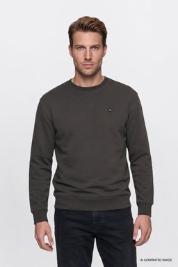 Pamuklu Regular Fit Normal Kesim Bisiklet Yaka Logo Detaylı Sweatshirt - FadedBlack-W252025533W (görsel 2)