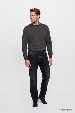 Pamuklu Regular Fit Normal Kesim Bisiklet Yaka Logo Detaylı Sweatshirt - FadedBlack-W252025533W (görsel 3)