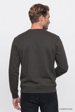 Pamuklu Regular Fit Normal Kesim Bisiklet Yaka Logo Detaylı Sweatshirt - FadedBlack-W252025533W (görsel 5)