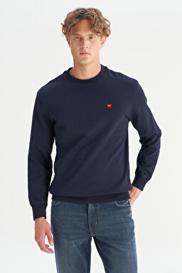 Pamuklu Regular Fit Normal Kesim Bisiklet Yaka Logo Detaylı Sweatshirt - Navy-W2520255410