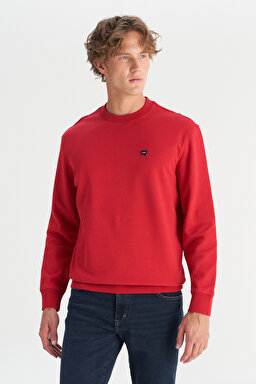 Pamuklu Regular Fit Normal Kesim Bisiklet Yaka Logo Detaylı Sweatshirt - Red-W2520255A47
