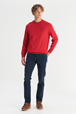 Pamuklu Regular Fit Normal Kesim Bisiklet Yaka Logo Detaylı Sweatshirt - Red-W2520255A47 (görsel 2)