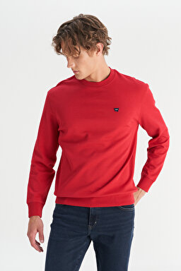 Pamuklu Regular Fit Normal Kesim Bisiklet Yaka Logo Detaylı Sweatshirt - Red-W2520255A47 (görsel 3)