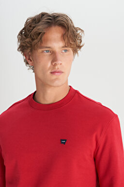 Pamuklu Regular Fit Normal Kesim Bisiklet Yaka Logo Detaylı Sweatshirt - Red-W2520255A47 (görsel 4)