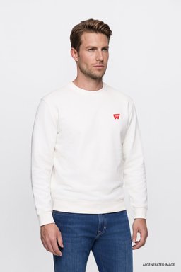 Pamuklu Regular Fit Normal Kesim Bisiklet Yaka Logo Detaylı Sweatshirt - Worn White-W2520255W02 (görsel 2)