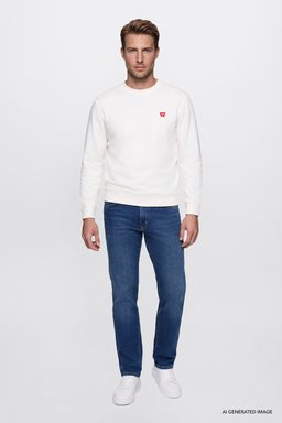 Pamuklu Regular Fit Normal Kesim Bisiklet Yaka Logo Detaylı Sweatshirt - Worn White-W2520255W02 (görsel 3)