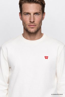 Pamuklu Regular Fit Normal Kesim Bisiklet Yaka Logo Detaylı Sweatshirt - Worn White-W2520255W02 (görsel 4)