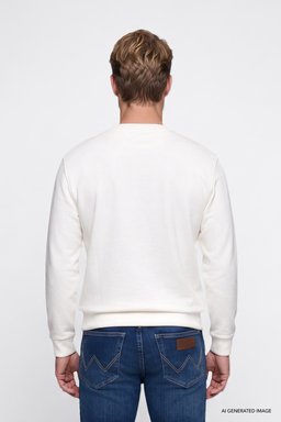 Pamuklu Regular Fit Normal Kesim Bisiklet Yaka Logo Detaylı Sweatshirt - Worn White-W2520255W02 (görsel 5)