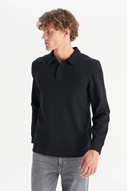 Pamuklu Regular Fit Normal Kesim Polo Yaka Tişört - Black-W2520381001 (görsel 3)