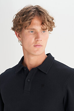 Pamuklu Regular Fit Normal Kesim Polo Yaka Tişört - Black-W2520381001 (görsel 4)