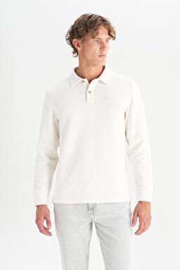 Pamuklu Regular Fit Rahat Kesim Polo Yaka Tişört - Ecru-W2520381104 (görsel 3)