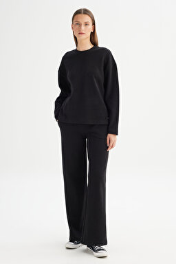 Straight Fit Düz Kesim Normal Bel Siyah Sweatpant Eşofman Altı - Black-W2520384001