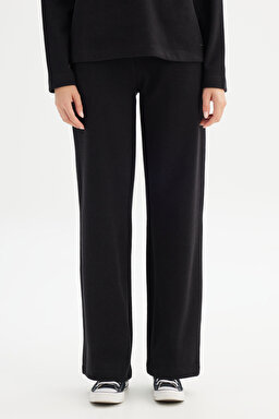 Straight Fit Düz Kesim Normal Bel Siyah Sweatpant Eşofman Altı - Black-W2520384001 (görsel 2)