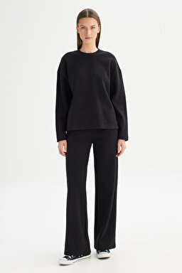 Straight Fit Düz Kesim Normal Bel Siyah Sweatpant Eşofman Altı - Black-W2520384001 (görsel 3)