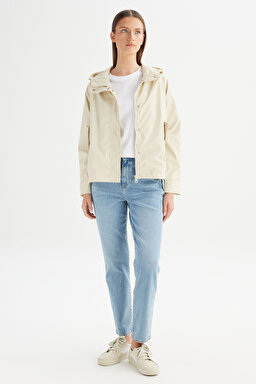Regular Fit Normal Kesim Kapüşonlu Cepli Puffer Mont - Beige-W2520405614 (görsel 2)