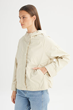 Regular Fit Normal Kesim Kapüşonlu Cepli Puffer Mont - Beige-W2520405614 (görsel 3)