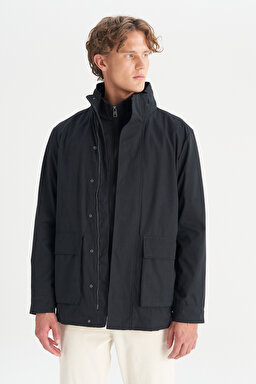 Pamuklu Regular Fit Normal Kesim Kapüşonlu Cepli Çift Kullanımlı Parka - Black-W2520422001 (görsel 3)