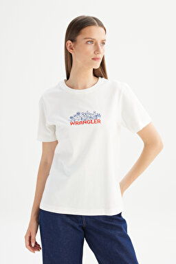%100 Pamuk Regular Fit Normal Kesim Bisiklet Yaka Tişört - Off White-W2520434102