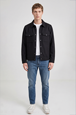 Regular Fit Normal Kesim Gömlek Yaka Cepli Mevsimlik Mont - Black-W2520495001 (görsel 2)