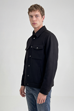 Regular Fit Normal Kesim Gömlek Yaka Cepli Mevsimlik Mont - Black-W2520495001 (görsel 3)