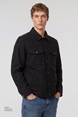 Regular Fit Normal Kesim Gömlek Yaka Cepli Mevsimlik Mont - Black-W2520495001