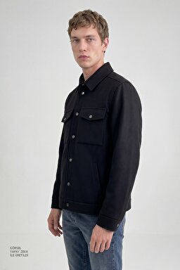 Regular Fit Normal Kesim Gömlek Yaka Cepli Mevsimlik Mont - Black-W2520495001 (görsel 2)
