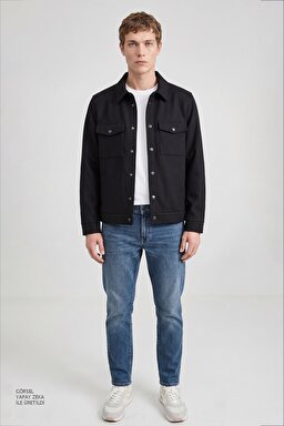 Regular Fit Normal Kesim Gömlek Yaka Cepli Mevsimlik Mont - Black-W2520495001 (görsel 3)
