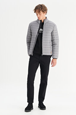 Regular Fit Normal Kesim Dik Yaka Cepli Şişme Mont - Gray-W2520510035 (görsel 2)