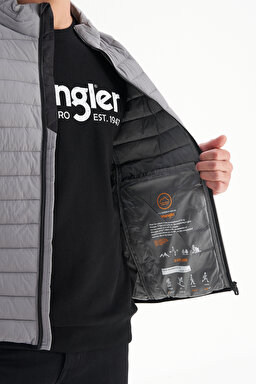 Regular Fit Normal Kesim Dik Yaka Cepli Şişme Mont - Gray-W2520510035 (görsel 4)