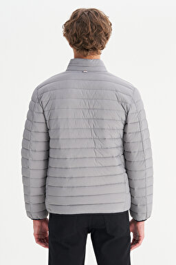 Regular Fit Normal Kesim Dik Yaka Cepli Şişme Mont - Gray-W2520510035 (görsel 6)