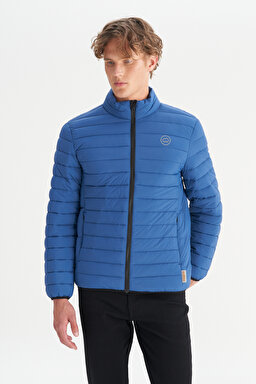 Regular Fit Normal Kesim Dik Yaka Cepli Şişme Mont - Navy-W2520510410 (görsel 3)