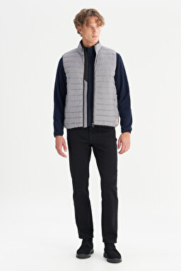 Regular Fit Normal Kesim Dik Yaka Cepli Şişme Yelek - Gray-W2520511035 (görsel 2)