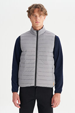 Regular Fit Normal Kesim Dik Yaka Cepli Şişme Yelek - Gray-W2520511035 (görsel 3)