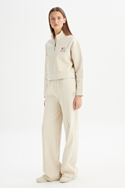 Regular Fit Normal Kesim Fermuar Yaka Detaylı Bej Sweatshirt - Beige-W2520522614 (görsel 2)