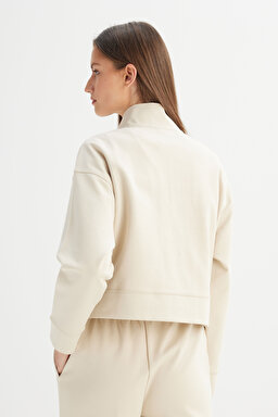 Regular Fit Normal Kesim Fermuar Yaka Detaylı Bej Sweatshirt - Beige-W2520522614 (görsel 5)
