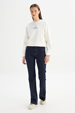 Regular Fit Normal Kesim Bisiklet Yaka Kırık Beyaz Sweatshirt - Off White-W2520523102 (görsel 2)
