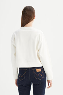 Regular Fit Normal Kesim Bisiklet Yaka Kırık Beyaz Sweatshirt - Off White-W2520523102 (görsel 6)