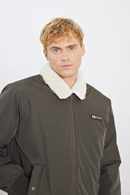 Regular Fit Normal Kesim Gömlek Yaka Cepli Bomber Ceket - OliveNight-W2520524192 (görsel 4)