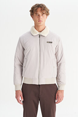 Regular Fit Normal Kesim Gömlek Yaka Cepli Bomber Ceket - Beige-W2520524614