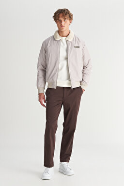 Regular Fit Normal Kesim Gömlek Yaka Cepli Bomber Ceket - Beige-W2520524614 (görsel 2)